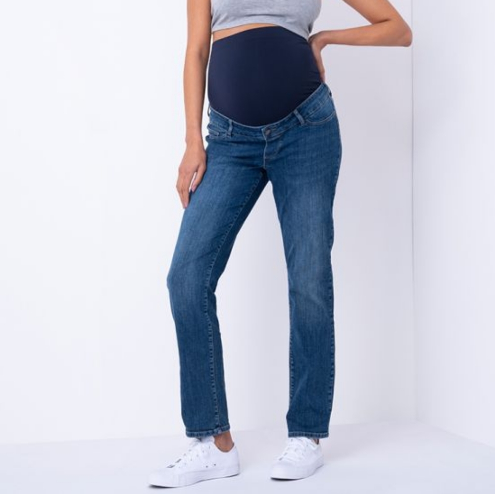 Seraphine Maternity Over Bump US Size 10 TALL LONG Straight Leg Blue Denim Jeans